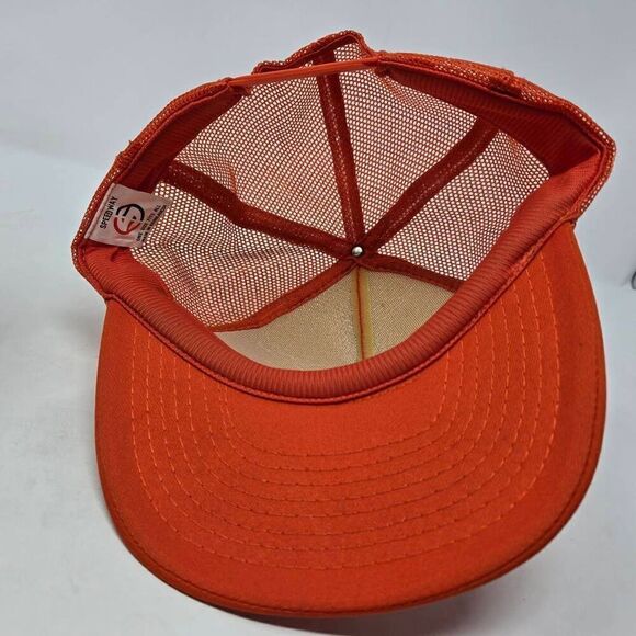 CAL CAT CO INC ORANGE WHITE PATCH TRUCKER MENS HAT CAP SNAPBACK - Picture 5 of 6